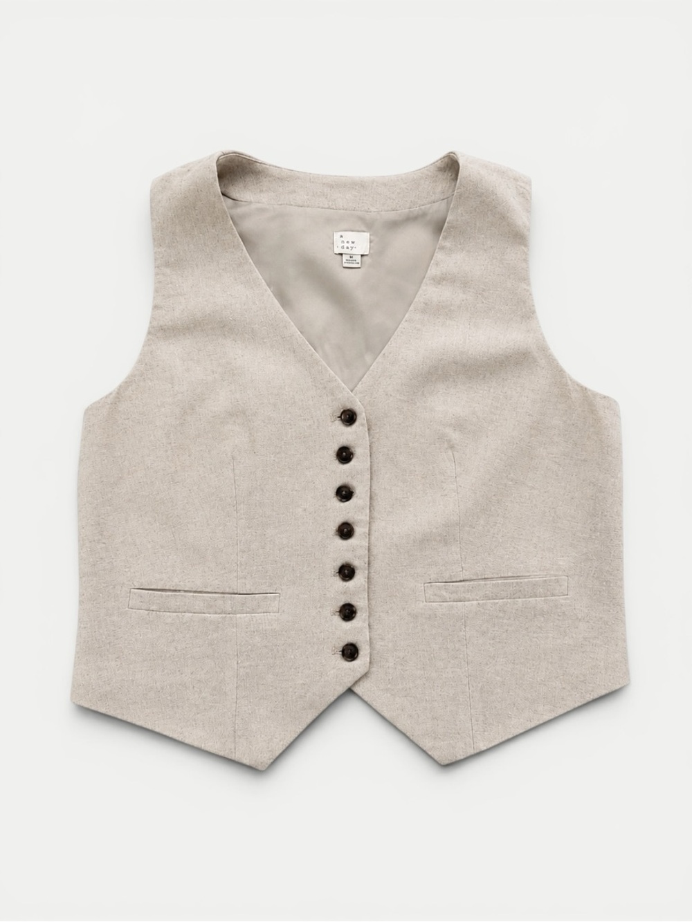 A New Day Linen Blend Button Front Vest – Beige/Oatmeal – Women’s Medium
